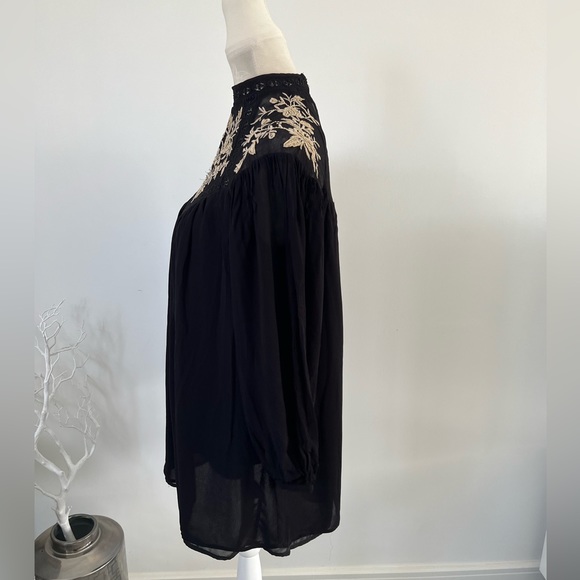 River Island black embroidered smock mini dress festival boho hippy Ibiza sz 8 - Picture 8 of 15